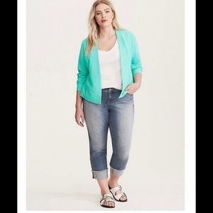 Collarless Stretch Crepe Blazer in Pool Blue